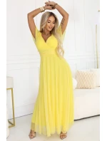 Dlouhé šaty s výstřihem, kosticemi a krátkými rukávy model 21955154 - numoco basic