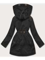 Černá dámská zimní bunda parka se vsadkami z eko kůže (2M-21A93)