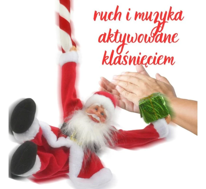 VÁNOČNÍ SANTA HRAJÍCÍ SI NA POHYBLIVÉHO ZÁVĚSNÉHO S LÍZÁTKEM CUKROVÍ 82CM SLÍDA