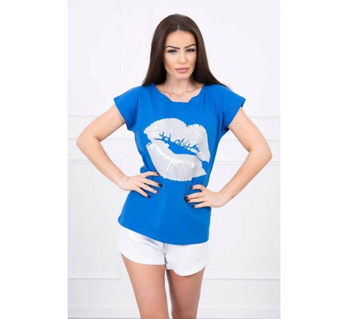 Halenka s potiskem rtů chrpově modrá