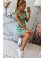 Šaty s volánky na bocích tmavě mátové barvy Šaty s volánky na bocích tmavě mátové barvy