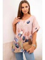 Dámská bavlněná košile s květinovým vzorem pudrově růžová
