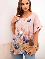 Dámská bavlněná košile s květinovým vzorem pudrově růžová