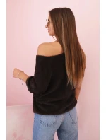 Svetr dámský z měkkého chlupu s výstřihem do V krátký rukáv hnědý Svetr dámský z měkkého chlupu s výstřihem do V krátký rukáv hnědý