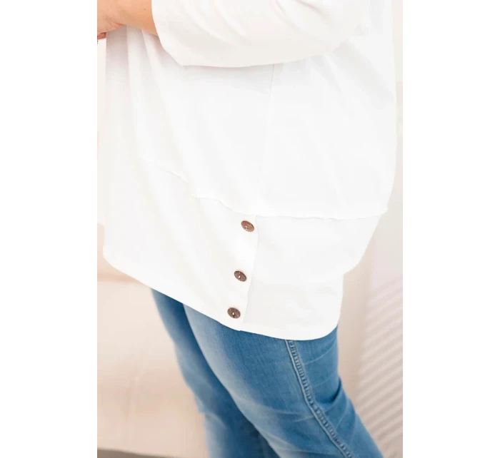 Dámská blůza Plus Size z bavlny s ozdobnými knoflíky a ohrnutými rukávy ecru