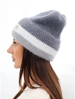 Dámská čepice beanie žebrovaná s ozdobou tmavě šedá+grey Dámská čepice beanie žebrovaná s ozdobou tmavě šedá+grey