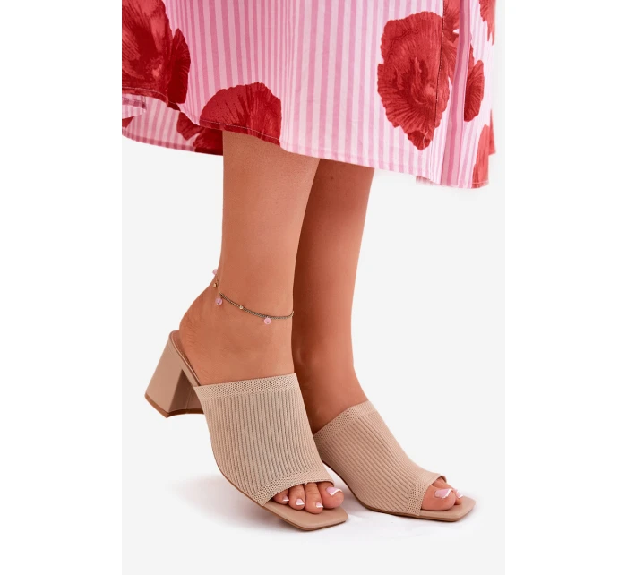 Dámské sandály na podpatku typu sloupek béžové Wenilan