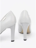 Luxusní šedo-stříbrné  lodičky dámské na širokém podpatku