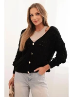 Dámský svetr s výstřihem do V a zlatými knoflíky černý