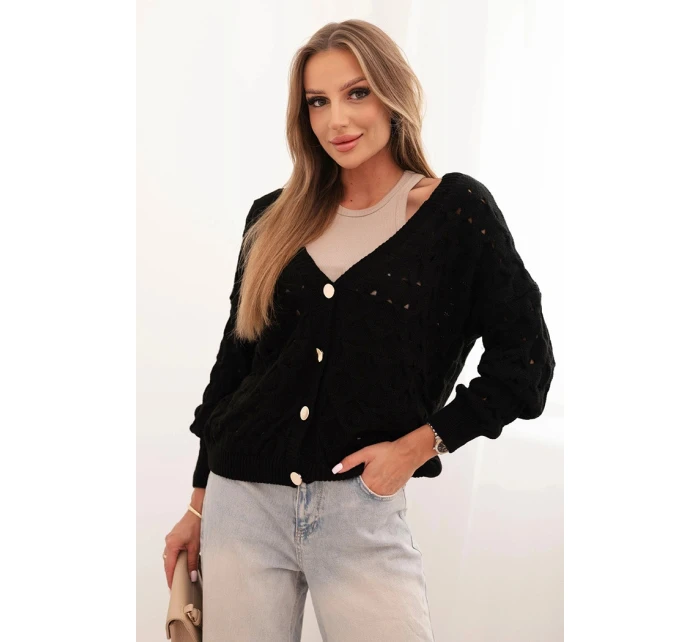 Dámský svetr s výstřihem do V a zlatými knoflíky černý