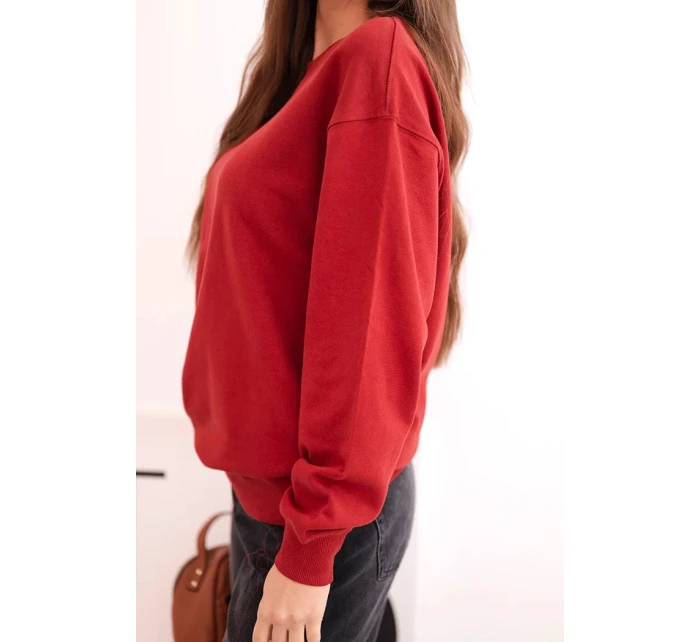 Dámská mikina z model 21494924 lemem bavlněná basic s kulatým výstřihem bordová - K-Fashion