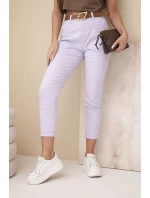 Dámské jarní boyfriend kalhoty s vysokým pasem a pásem M.Sara fialové