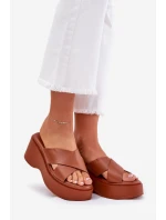 Dámské sandály na platformě a klínu camel Nelithraea Dámské sandály na platformě a klínu camel Nelithraea