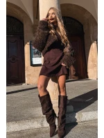 kozačky na jehlovém podpatku z eko semiše vyhřívané čokoládové model 21757792 - Boto