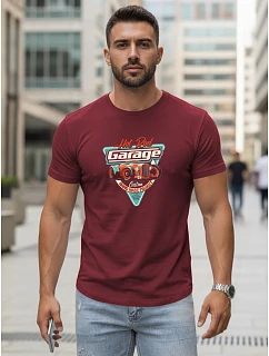 Pánské bavlněné tričko s potiskem HOT ROD GARAGE maroon FashionStreet NX5093R