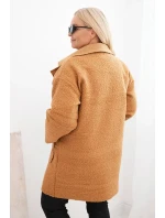 Dámský kabát Plus Size model 21439152 s vlnou a kapsami camelový - K-Fashion Dámský kabát Plus Size model 21439152 s vlnou a kapsami camelový - K-Fashion