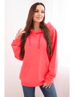 Dámská mikina s kapucí a klokankou z bavlny růžová