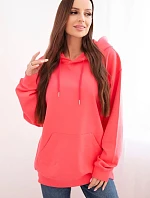 Dámská mikina s kapucí a klokankou z bavlny růžová