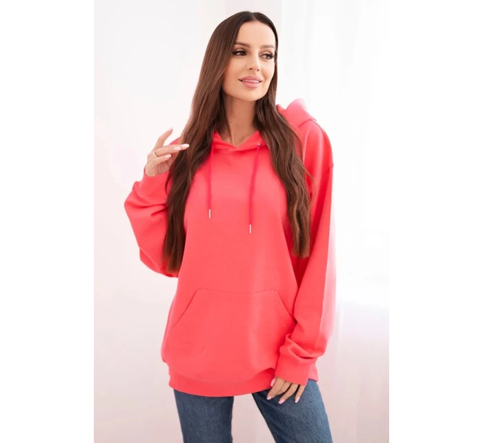 Dámská mikina s kapucí a klokankou z bavlny růžová