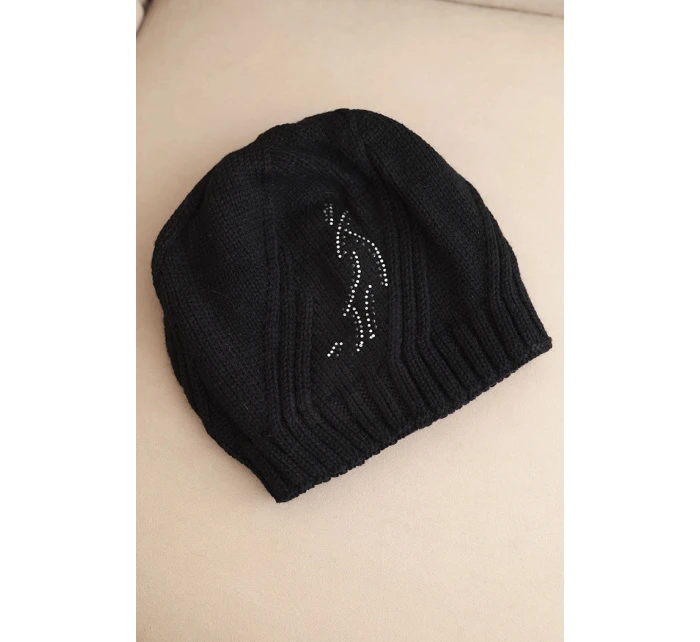 Dámská zimní čepice s vlnou a zdobením z džetů K480 černá