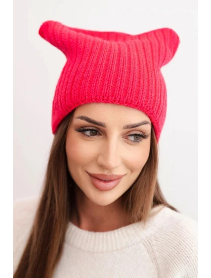 Dámská zimní čepice s vlnou v kočičím střihu z pruhované pleteniny K419 fuchsiová Dámská zimní čepice s vlnou v kočičím střihu z pruhované pleteniny K419 fuchsiová