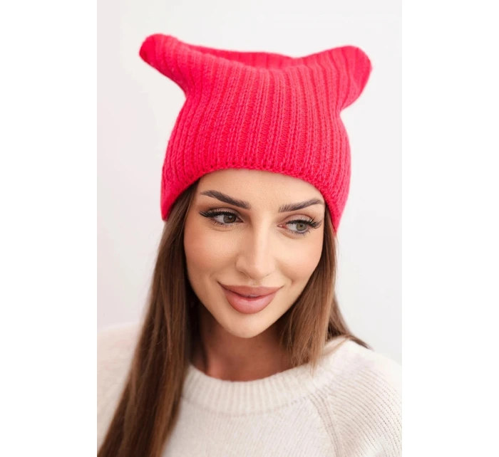 Dámská zimní čepice s vlnou v kočičím střihu z pruhované pleteniny K419 fuchsiová Dámská zimní čepice s vlnou v kočičím střihu z pruhované pleteniny K419 fuchsiová