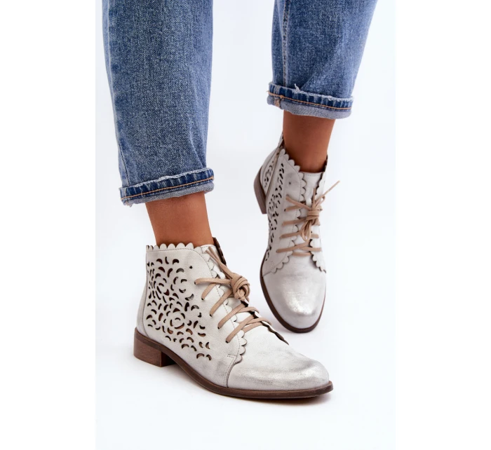 Zazoo 2871 Dámské Botky Šněrovací Stříbrné