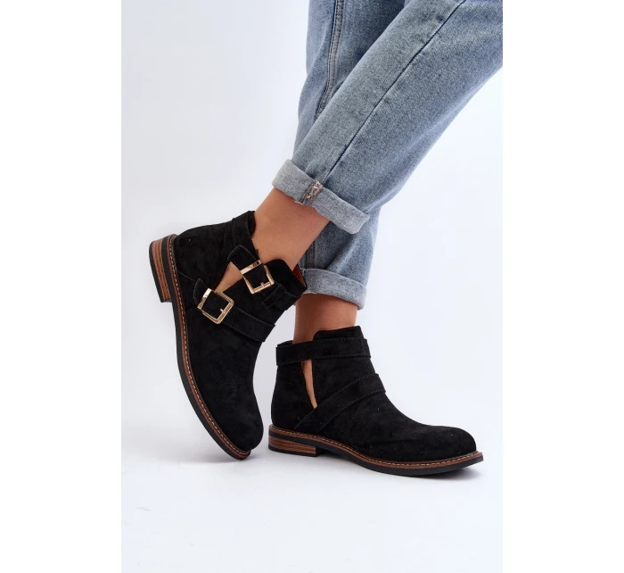 Dámské boty na ploché podrážce s pásky černé model 21647710 - Boto Dámské boty na ploché podrážce s pásky černé model 21647710 - Boto