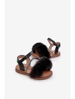Dětské sandálky na suchý zip s kožíškem černé model 21663021 - Boto Dětské sandálky na suchý zip s kožíškem černé model 21663021 - Boto