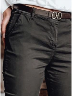 Dámské kalhoty slim fit s páskem LINESKA khaki FashionStreet UY2576