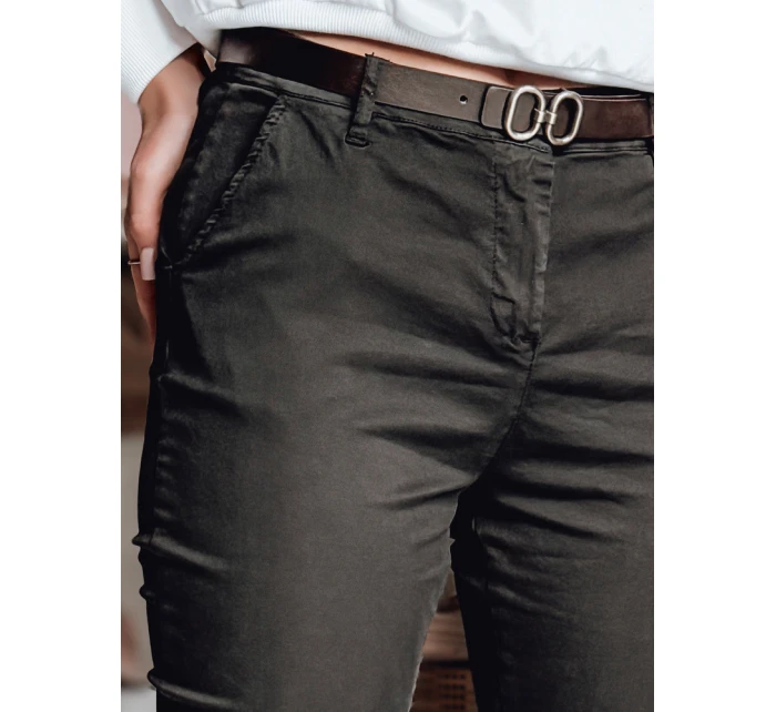 Dámské kalhoty slim fit s páskem LINESKA khaki FashionStreet UY2576