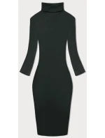 Vypasované žebrované šaty v tmavé khaki barvě s rolákem Rue Paris model 19447339 - Factory Price