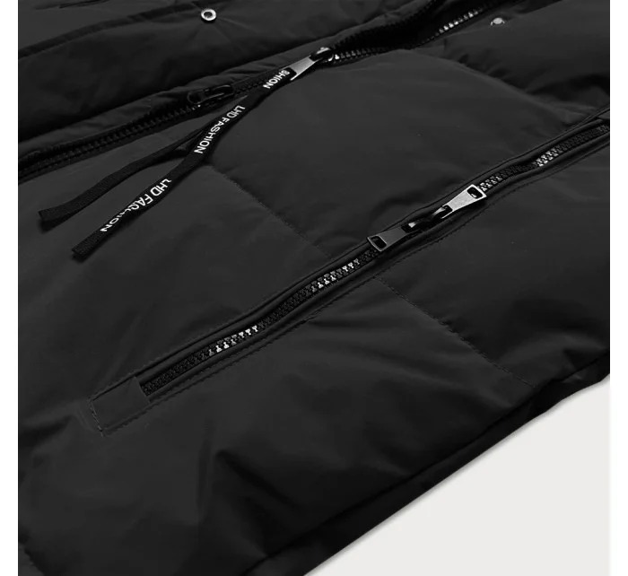 Černá dlouhá dámská zimní bunda s kožešinovou podšívkou LHD (LHD-24571) Černá dlouhá dámská zimní bunda s kožešinovou podšívkou LHD (LHD-24571)