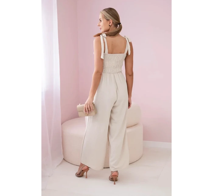 Overal na ramínka s volánkovým topem béžový