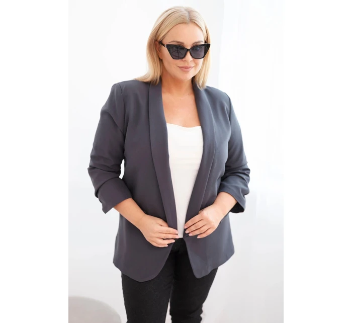 Dámská sako Plus Size bez zapínání s podšívkou model 21468632 grafitová - K-Fashion