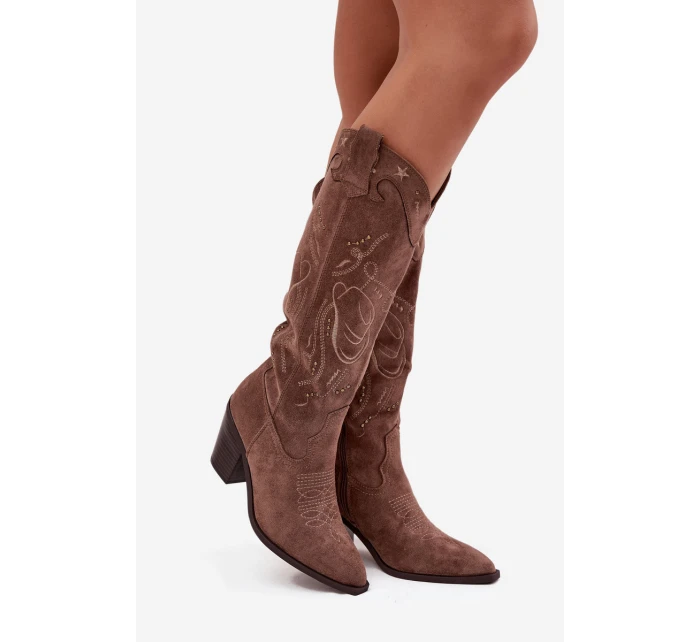 Dámské na podpatku z eko semiše khaki model 21714741 - Boto