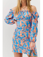 Krásné šaty s květinovým vzorem v modré a oranžové barvě