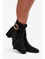 Dámské botky na podpatku se zlatou přezkou Calissa – Černé Dámské botky na podpatku se zlatou přezkou Calissa – Černé
