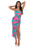 Sexy letní šaty s XL rozparky na nohou a květinovým potiskem