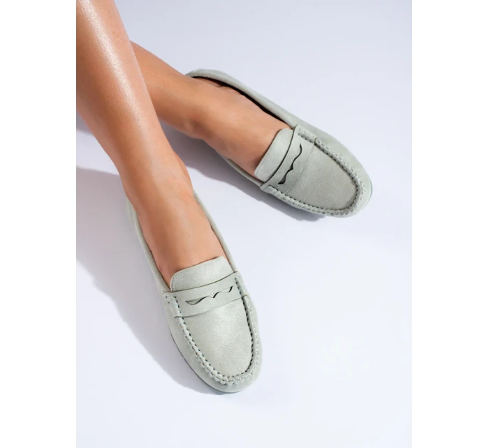 Originální dámské zelené mokasíny bez podpatku Originální dámské zelené mokasíny bez podpatku