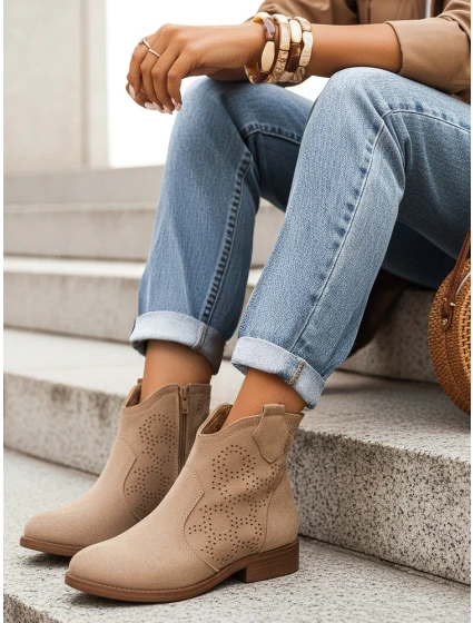 Dámské béžové ažurové boty FashionStreet ZY1344 Dámské béžové ažurové boty FashionStreet ZY1344