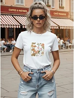 Dámské bavlněné tričko s motivem listů, bílé, FashionStreet NX8052RY
