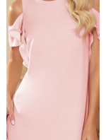Trapézové dámské šaty v růžové barvě s volánky na ramenou model 17096261 - numoco