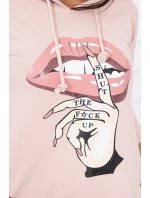 Šaty s delšími zády a barevným potiskem v tmavě pudrově růžové barvě