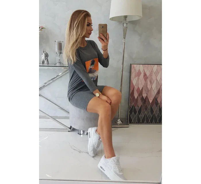 Šaty s 3D grafikou, grafitová krajka