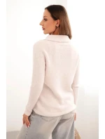 Svetr dámský z baby model 21439240 s límcem a výstřihem do V béžový - K-Fashion