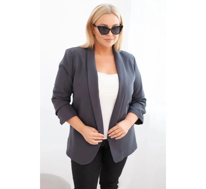 Dámská sako Plus Size bez zapínání s podšívkou model 21468632 grafitová - K-Fashion