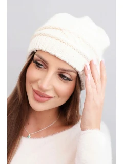 Dámská zimní čepice z vlny a s vzorem světle béžová model 21817811 - K-Fashion