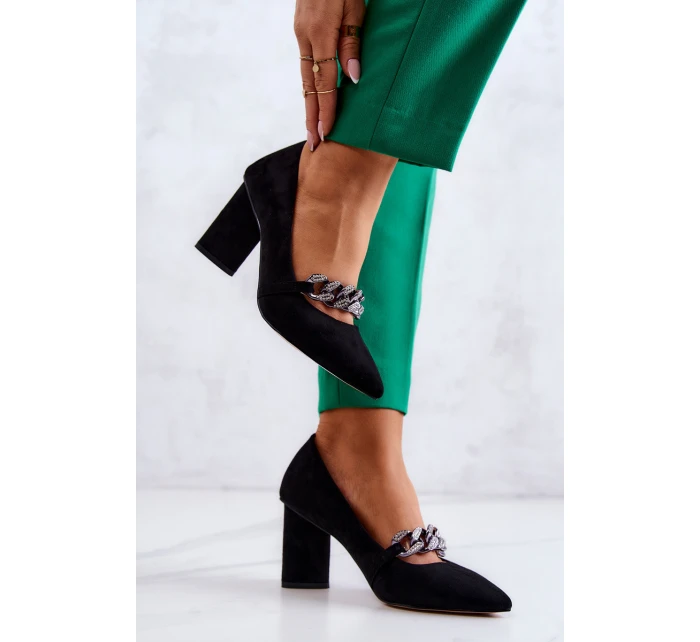 Semišové lodičky S řetízkem černý model 21581664 - S.Barski