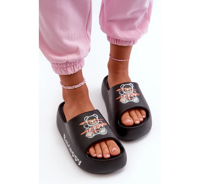 Lehké Dámské Žabky na Hrubé Podrážce s Medvídkem Pianové Černé Serefina Lehké Dámské Žabky na Hrubé Podrážce s Medvídkem Pianové Černé Serefina